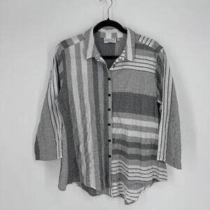Habitat shirt top medium M gray white gauzy cotton striped lagen look minimalist